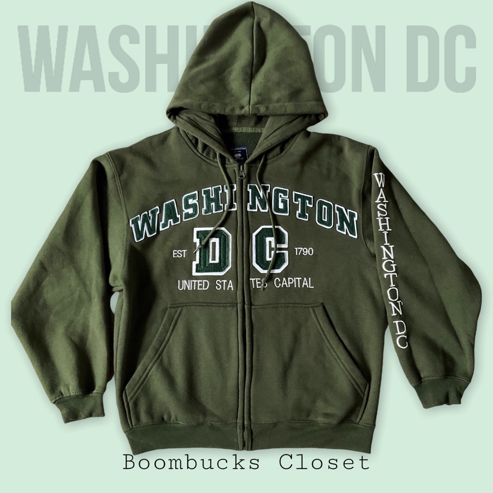 NWOT Washington DC Full Zip Hoodie Jacket Embroidered Color Olive green small